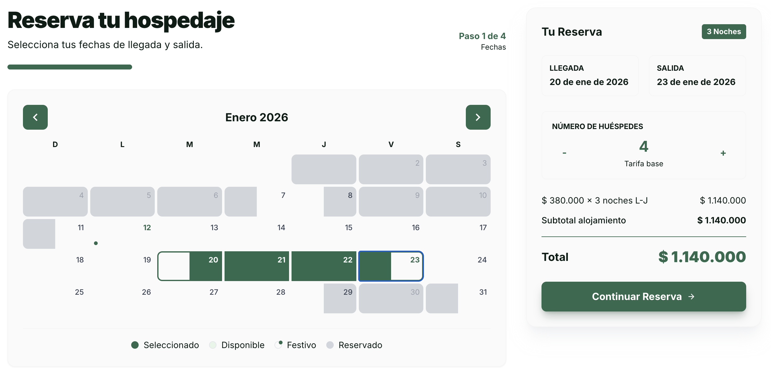 Vista previa de Reservas